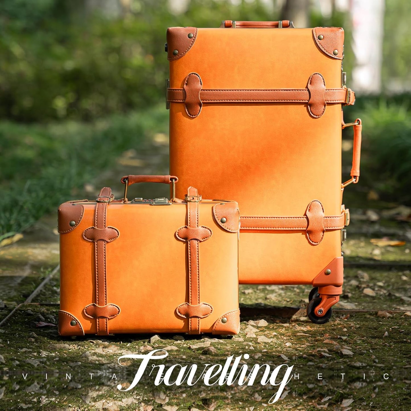 AA OUT OF STOCK 2-Piece Vintage-Inspired Luggage Set with Spinner Wheels and Protective Cover
