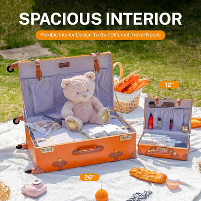 AA OUT OF STOCK 2-Piece Vintage-Inspired Luggage Set with Spinner Wheels and Protective Cover