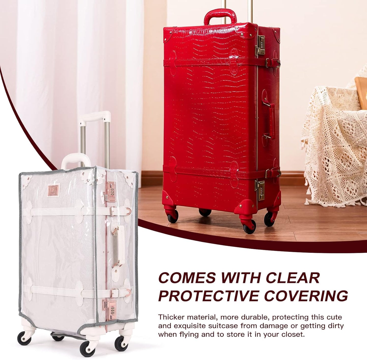 AA OUT OF STOCK 2-Piece Vintage-Inspired Luggage Set with Spinner Wheels and Protective Cover