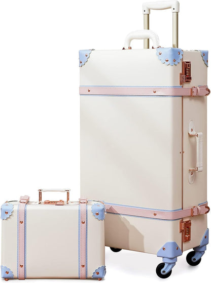 AA OUT OF STOCK 2-Piece Vintage-Inspired Luggage Set with Spinner Wheels and Protective Cover