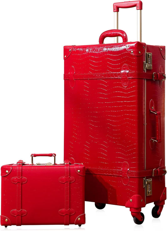 AA OUT OF STOCK 2-Piece Vintage-Inspired Luggage Set with Spinner Wheels and Protective Cover
