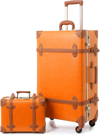 AA OUT OF STOCK 2-Piece Vintage-Inspired Luggage Set with Spinner Wheels and Protective Cover