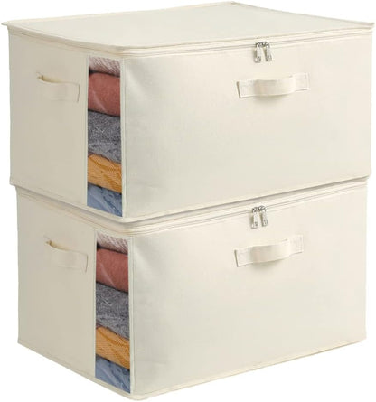 Canvas Clothes Storage Organiser Set – Dual Zipper Bag with Handles & Window