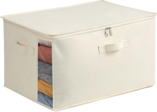 Canvas Clothes Storage Organiser Set – Dual Zipper Bag with Handles & Window
