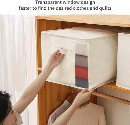 Canvas Clothes Storage Organiser Set – Dual Zipper Bag with Handles & Window