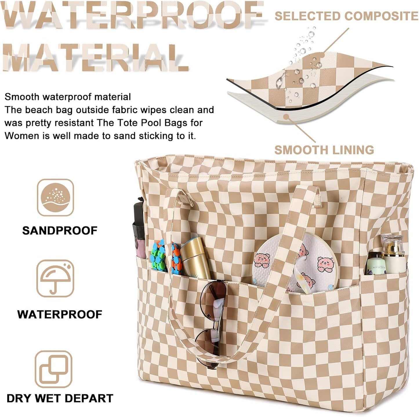 Extra Large Waterproof Beach Tote with Wet Compartment – Buy 1, Take 1 FREE