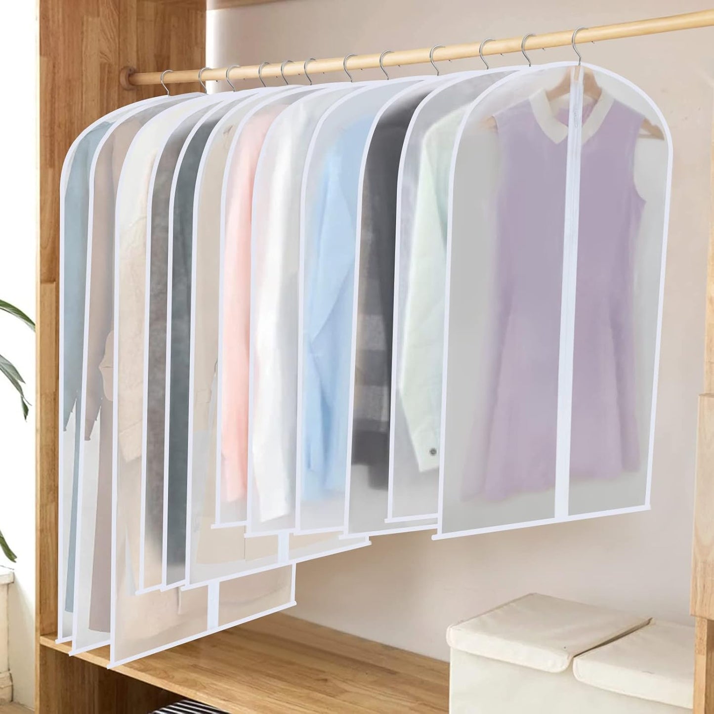 PEVA Garment Cover Set – 12-Pack Hanging Clothes Bags in 3 Sizes (Buy 1, Get 1 FREE)
