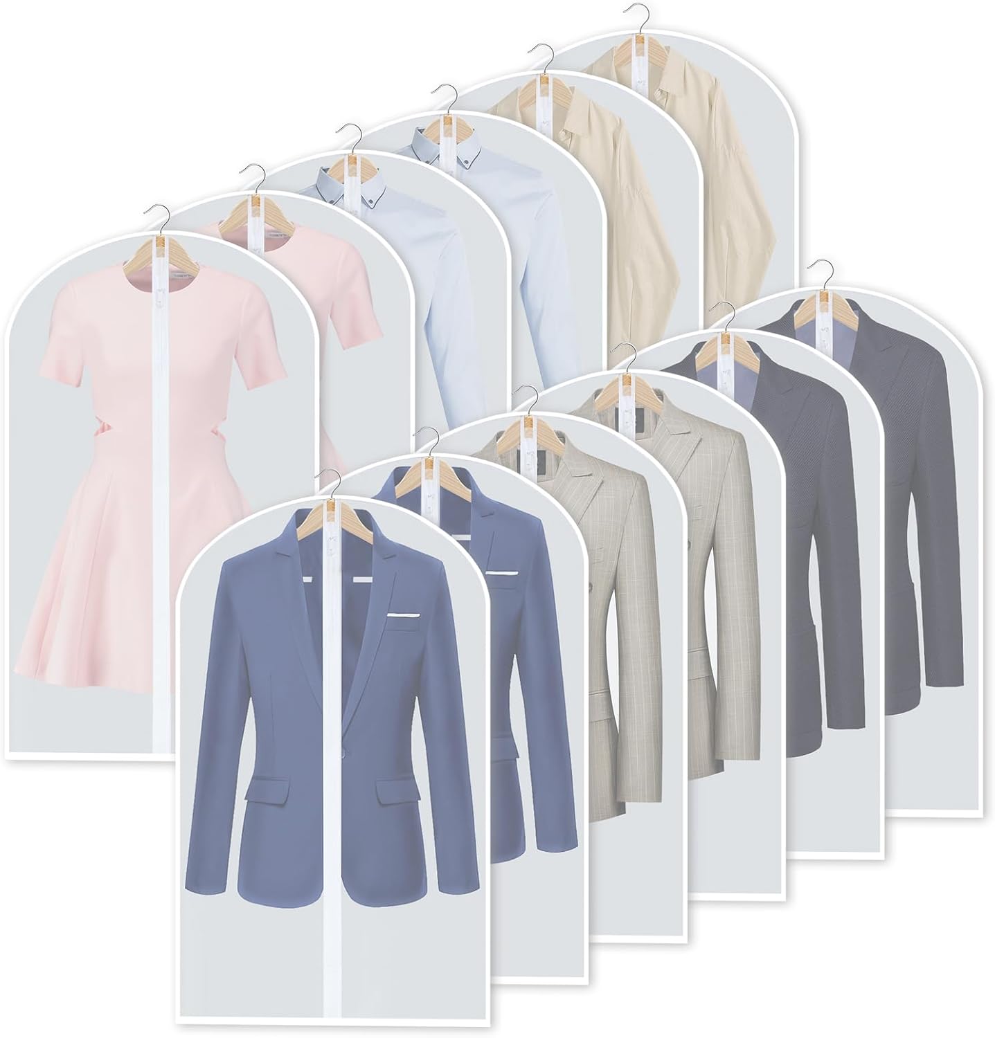 PEVA Garment Cover Set – 12-Pack Hanging Clothes Bags in 3 Sizes (Buy 1, Get 1 FREE)