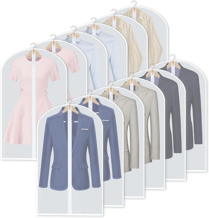 PEVA Garment Cover Set – 12-Pack Hanging Clothes Bags in 3 Sizes (Buy 1, Get 1 FREE)